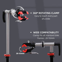 HOMCOM Bike Repair Stand Workstation, Bicycle Maintenance Workstand, Height Adjustable, with Tool Tray & 360√Ç¬∞ Rotating Adjustable Clamp for Home Mechanic Workshop