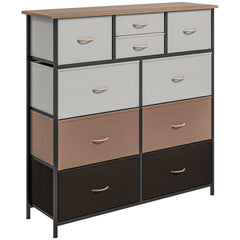 HOMCOM Bedroom Chest of Drawers, 10 Drawer Dresser with Foldable Fabric Drawers and Steel Frame, Multicolour