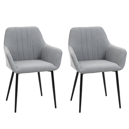 HOMCOM Dining Chairs Upholstered Linen Fabric Accent Chairs with Metal Legs, Set of 2, Light Grey