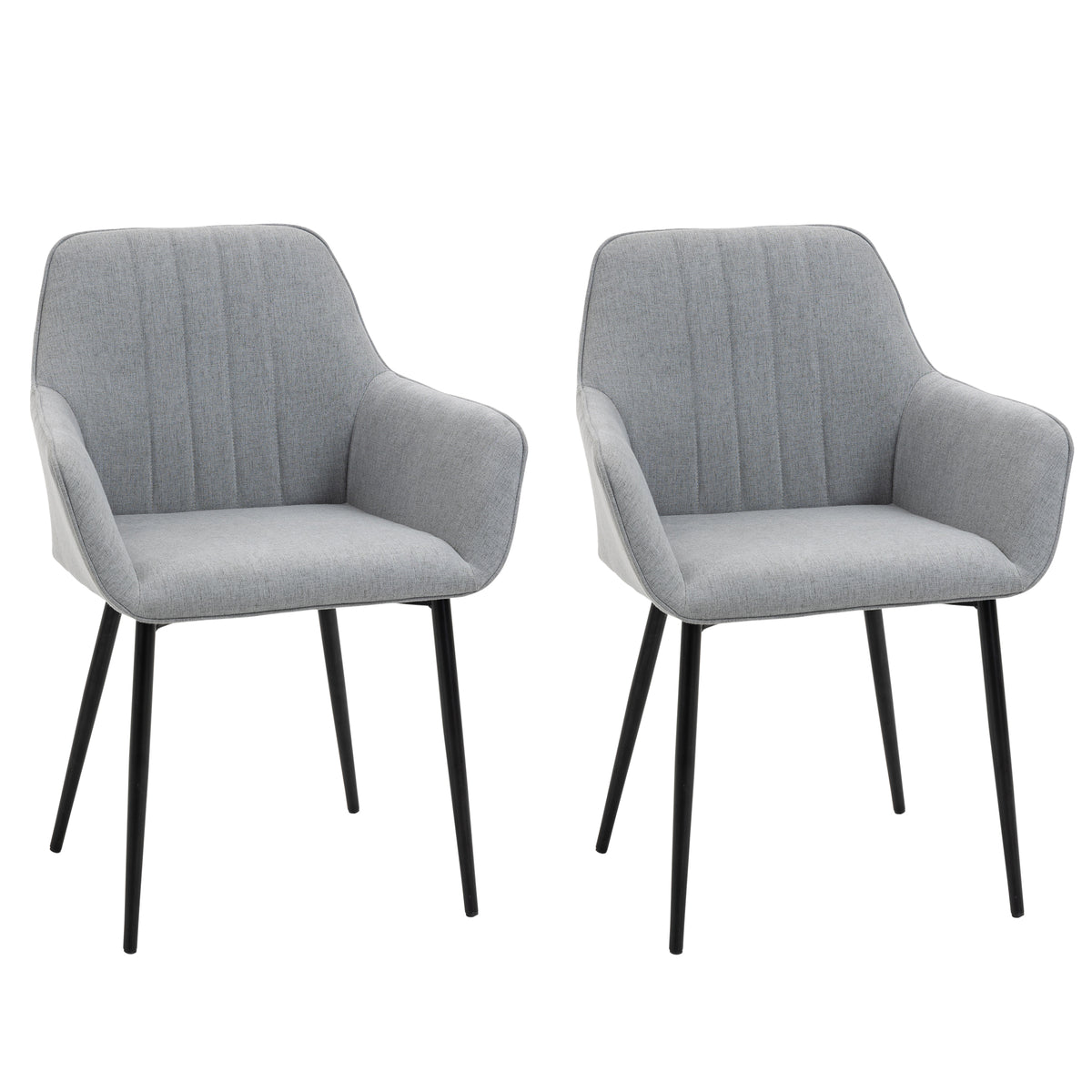 HOMCOM Dining Chairs Upholstered Linen Fabric Accent Chairs with Metal Legs, Set of 2, Light Grey