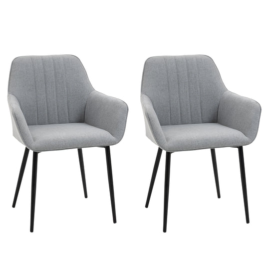 HOMCOM Dining Chairs Upholstered Linen Fabric Accent Chairs with Metal Legs, Set of 2, Light Grey