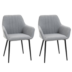 HOMCOM Dining Chairs Upholstered Linen Fabric Accent Chairs with Metal Legs, Set of 2, Light Grey