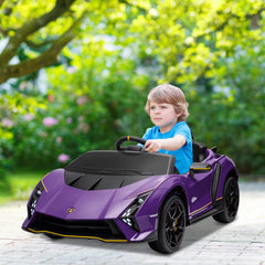 AIYAPLAY 12V Lamborghini Autentica Licensed Kids Electric Car with Remote Control, Four Suspension Wheels, Soft Start, Purple