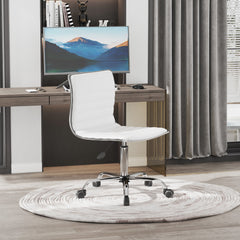 HOMCOM Adjustable Swivel Office Chair with Armless Mid-Back in PU Leather and Chrome Base - White