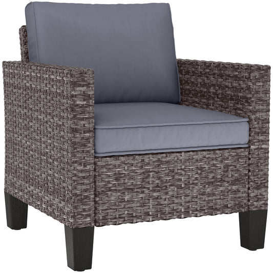 Outsunny Single Rattan Armchair, with Cushions - Mixed Grey