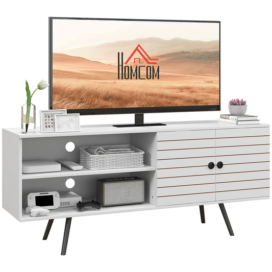 HOMCOM Duo Storage TV Unit, with Striped Door - White