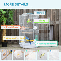 PawHut Large Metal Bird Cage with Perches, Food Bowls, Swing for Budgie, Parakeet, 46.5 x 35.5 x 92cm,White