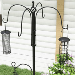 Pawhut Bird Feeding Station Kit, Wild Bird Feeder Pole with 6 Hooks, 4 Hanging Feeders for Peanuts, Seed, Fat Balls, for Garden, Outdoor, Black