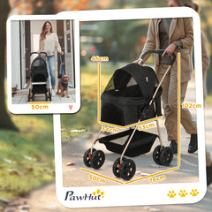 PawHut 3 in 1 Pet Stroller, Folding 4 Wheels Dog Pram with Detachable Carrier for Mini Dogs Cats, Black