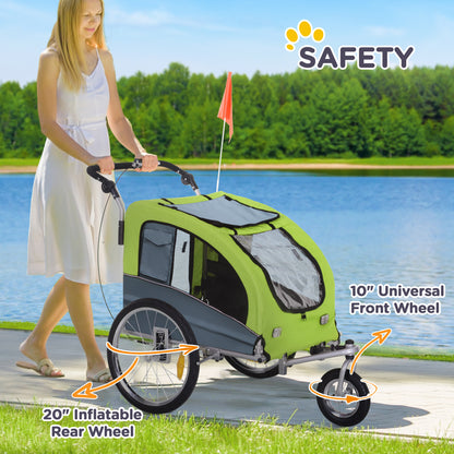 PawHut Dog Bike Trailer Pet Stroller Cart Carrier for Bicycle 360√Ç¬∞ Rotatable with Reflectors 3 Wheels Hitch Coupler Push/ Pull/ Brake Water Resistant Green