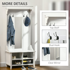 HOMCOM Hallway Furniture Set Shoe Bench Storage Mirror Cabinet Coat Rack Multiple Cubes Hangers Organiser Shelves w/ 4 Hooks