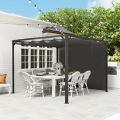 Outsunny 3 x 3m Aluminium Pergola, with Retractable Roof and Wall - Dark Grey