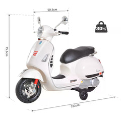 HOMCOM Kids Ride On Vespa Motorcycle W/LED Lights - White