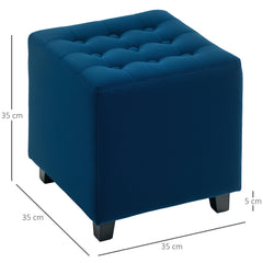 HOMCOM Velvet-Feel Square Ottoman - Blue