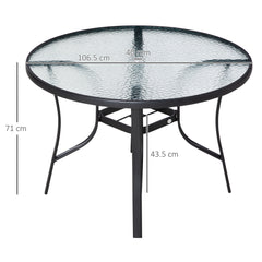 Outsunny 106cm Round Garden Dining Table with Parasol Hole Tempered Glass Top Steel Frame