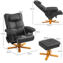 HOMCOM Faux Leather Massage Recliner Chair, with Storage Ottoman - Black