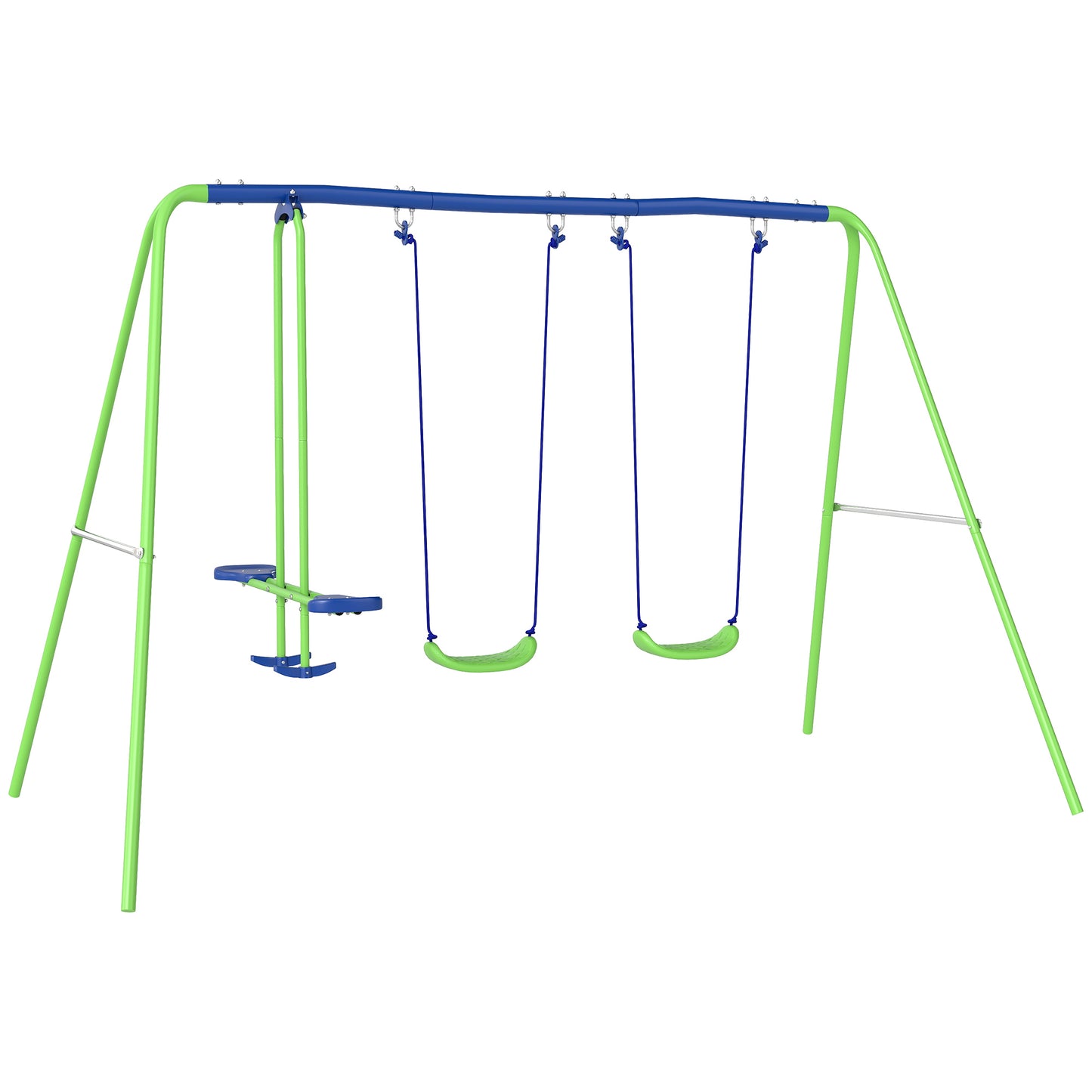 Outsunny Metal Garden Swing Set Height Adjustable Children Outdoor Backyard Play Set for Toddlers Over 3 Years Old, Green
