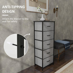 HOMCOM Fabric Chest of Drawers, Storage Drawers, Industrial Bedroom Dresser with 5 Fabric Drawers, Steel Frame and Wooden Top for Nursery, Living Room, Hallway, Dark Grey