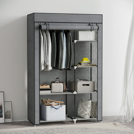 HOMCOM Rail and Six Shelf Fabric Wardrobe - Dark Grey