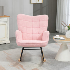 HOMCOM Soft Fleecey Rocking Wingback Chair - Pink