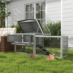 PawHut Wooden Rabbit Hutch with Outdoor Run Grey