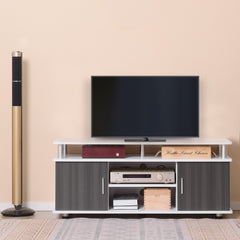 HOMCOM TV Cabinet Unit for TVs up to 50'' with Storage Shelf and Cupboards, Living Room Entertainment Center Media Console, Grey and White