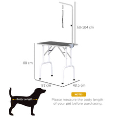 PawHut 32" Foldable Dog Grooming Table Pet Drying Beauty Table Adjustable Fixed Arm Rubber Top, Black