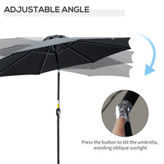 Outsunny 3(m) Tilting Parasol Garden Umbrellas, Outdoor Sun Shade with 8 Ribs, Tilt and Crank Handle for Balcony, Bench, Garden, Black