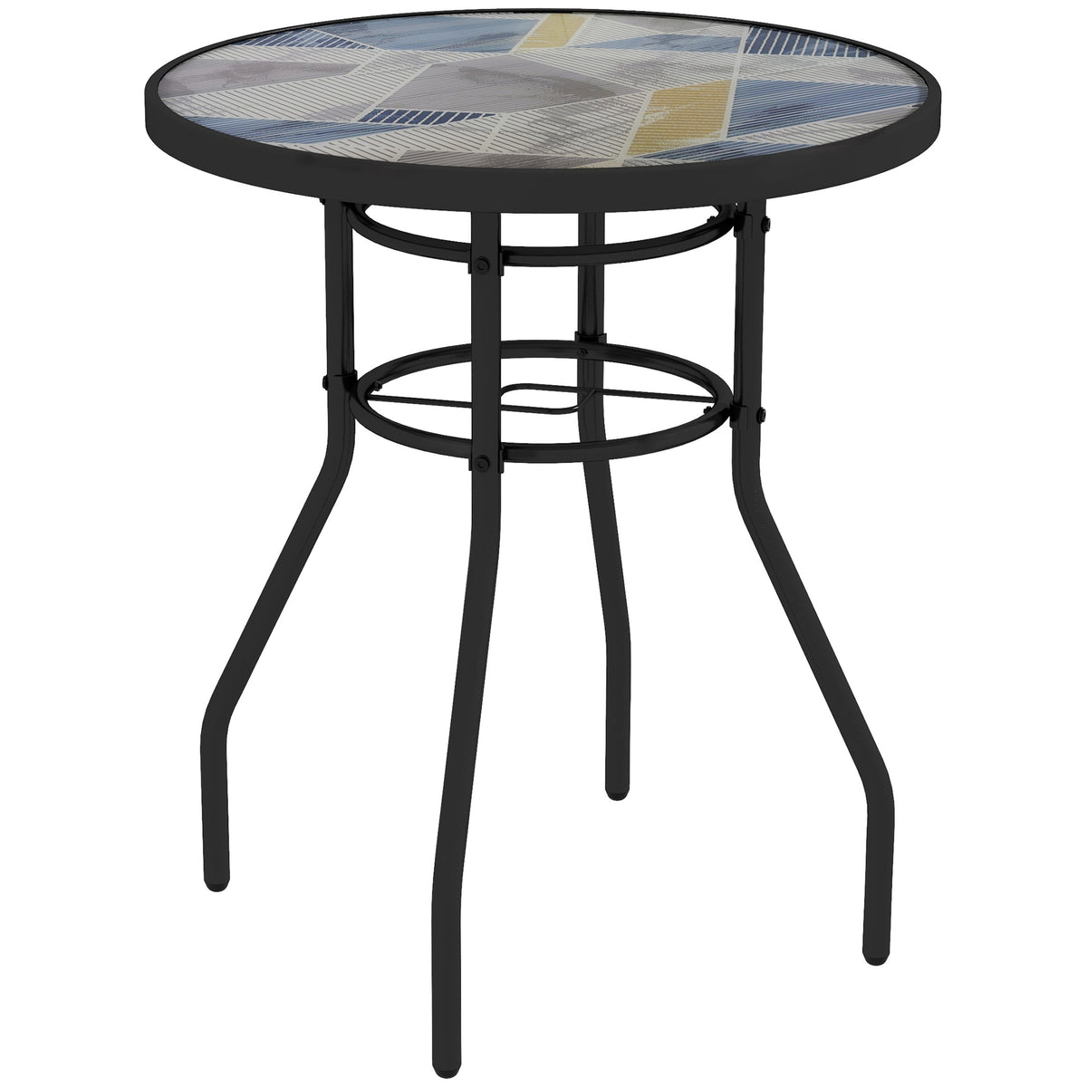 Outsunny â60 Garden Table, with Glass Printed Tabletop - Multicolour