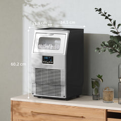 HOMCOM Commercial Ice Maker Machine, Freestanding Industrial Ice Cube Maker with Digital Control, Ice Scoop, Self-cleaning, 4kg Ice Storage, 30kg/24 Hours for Home, Office, Bar, Restaurant