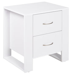 HOMCOM Bedside Table with 2 Drawers, Nightstand with Handles and Elevated Base, Side Table for Bedroom, Living Room, White