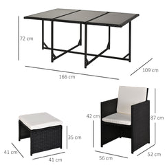 طقم طعام من الروطان من Outsunny، طقم أثاث حديقة، فناء، 11 قطعة مع وسادة، أسود/أبيض حليبي