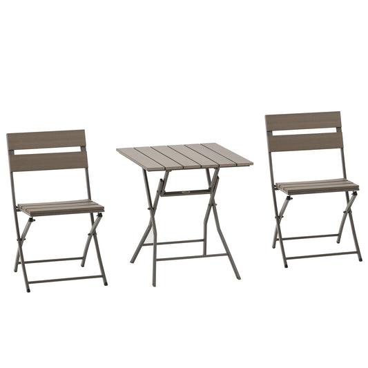 Outsunny 3 Piece Foldable Garden Bistro Set Patio Furniture Set with Table and 2 Chairs for Conservatory Balcony Terrace, Grey