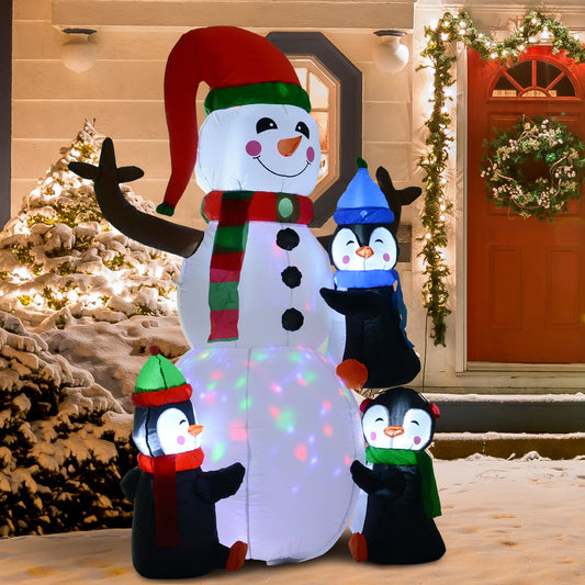 HOMCOM 6ft Inflatable Christmas Snowman with Three Penguins LED Xmas D√É¬©cor Holiday Outdoor Yard Decoration