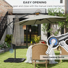 Outsunny 3m Overhanging Parasol, with Base, Weights and Cover - Light Grey