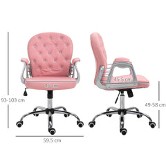 Vinsetto Office Chair Ergonomic 360√Ç¬∞ Swivel PU Diamante Padded Base 5 Castor Wheels for Home Work Pink