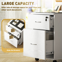 HOMCOM Two Drawer Lockable Filing Cabinet - White Wood Grain