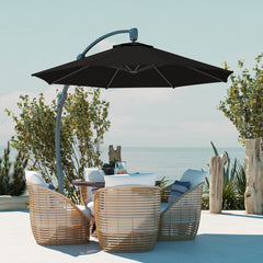 Outsunny 3(m) Garden Cantilever Parasol, Round Overhanging Umbrella with Crank Handle, Cross Base, Aluminium Frame and 360√Ç¬∞ Rotation, Banana Patio Umbrella for Outdoor Sun Shade, Black