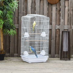 PawHut Large Metal Bird Cage with Perches, Food Bowls, Swing for Budgie, Parakeet, 46.5 x 35.5 x 92cm,White