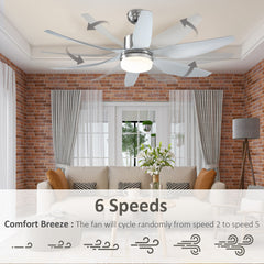 HOMCOM Reversible Ceiling Fan with Light, 6 Blades Indoor Modern Mount LED Lighting Fan with Remote Controller, for Bedroom, Living Room, Silver