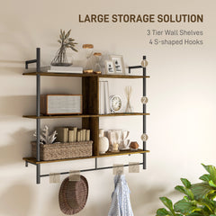 HOMCOM Three-Tier Floating Shelf - Brown/Black