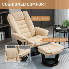 HOMCOM Faux Leather 135√Ç¬∞ Reclining Chair and Footstool - Beige