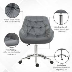 Vinsetto Home Office Chair Velvet Ergonomic Computer Chair Comfy Desk Chair with Adjustable Height, Arm and Back Support, Dark Grey