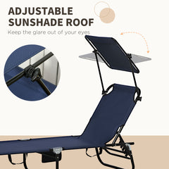 Outsunny Set of Two Folding Sun Loungers, with Adjustable Backs and Sun Canopies - Dark Blue