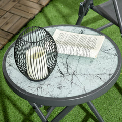 Outsunny 45cm Garden Side Table, Outdoor Round Folding Patio Table with Imitation Marble Glass Top, Small Coffee Table, White