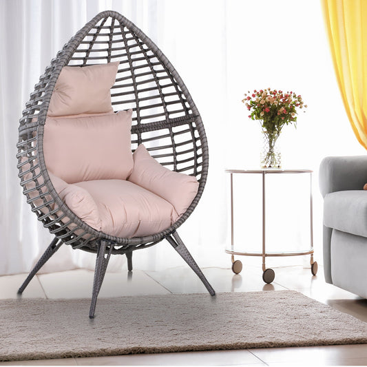 Outsunny Outdoor Egg Chair, PE Rattan Teardrop Chair with Full-body Soft Padded Cushion, Grey