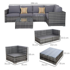 Outsunny 4 Pieces Rattan Garden Furniture Set, Wicker Outdoor Furniture with Corner Sofa Loveseat Coffee Table Cushions, Conservatory Furniture Set for Patio Balcony Poolside, Grey