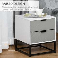 HOMCOM Bedside Cabinet with 2 Drawer Storage Unit, Unique Shape Bedroom Table Nightstand with Metal Base, for Living Room, Study Room, Dorm