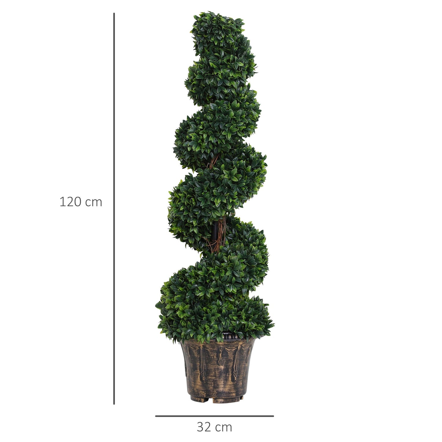 Outsunny Set of 2 Artificial Boxwood Spiral Topiary Trees Potted Decorative Plant Outdoor and Indoor D√É¬©cor 120cm