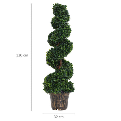 Outsunny Set of 2 Artificial Boxwood Spiral Topiary Trees Potted Decorative Plant Outdoor and Indoor D√É¬©cor 120cm